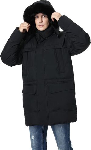 Pooluly Men's Winter Coat with Detachable Hood Heavyweight Long Down Jacket Warm Puffer Parka Jacket in Kuwait