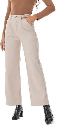 Fakanhui Women's Wool Blend Dress Pants Winter Warm Wide Leg High Waist Casual Work Slacks Trouser Pants in Kuwait