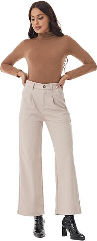Fakanhui Women's Wool Blend Dress Pants Winter Warm Wide Leg High Waist Casual Work Slacks Trouser Pants in Kuwait