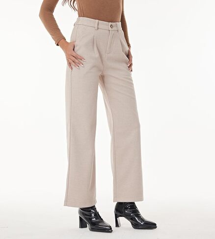 Fakanhui Women's Wool Blend Dress Pants Winter Warm Wide Leg High Waist Casual Work Slacks Trouser Pants in Kuwait