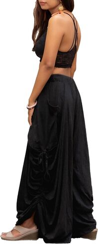 Women's Palazzo Pants Wide Leg Lounge Convertible Maxi Skirt with Pockets Casual Comfy Trouser in Saudi Arabia