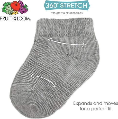 Fruit of the Loom Baby 22-Pack Grow & Fit Flex Zones Low Cut Stretch Socks - Unisex, Girls, Boys in Saudi Arabia