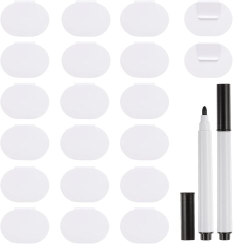 uxcell Basket Labels for Storage Bins, 30Pcs Reusable Removable Bin White Basket Labels Clip-On with 2Pcs Black Chalk Marker Bin Labels for Bin Clips, Basket Tags (Oval) in Kuwait