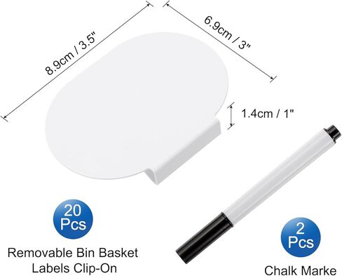 uxcell Basket Labels for Storage Bins, 30Pcs Reusable Removable Bin White Basket Labels Clip-On with 2Pcs Black Chalk Marker Bin Labels for Bin Clips, Basket Tags (Oval) in Kuwait
