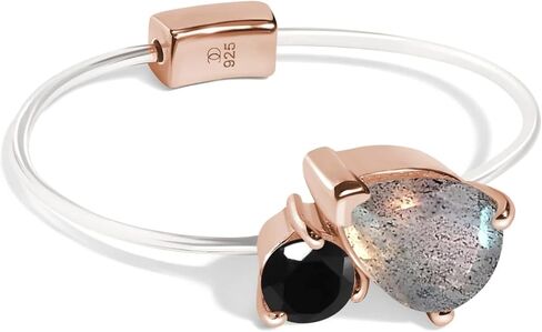 Moon Magic - Toi Et Moi Amethyst, Citrine, Quartz, Ruby, Obsidian, Labradorite Floating Gem Ring with Stretchy Invisible Band/ 925 Sterling Silver - 18K Rose and Yellow Gold Elastic Birthstone Rings in Kuwait