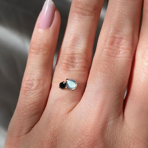 Moon Magic - Toi Et Moi Amethyst, Citrine, Quartz, Ruby, Obsidian, Labradorite Floating Gem Ring with Stretchy Invisible Band/ 925 Sterling Silver - 18K Rose and Yellow Gold Elastic Birthstone Rings in Kuwait