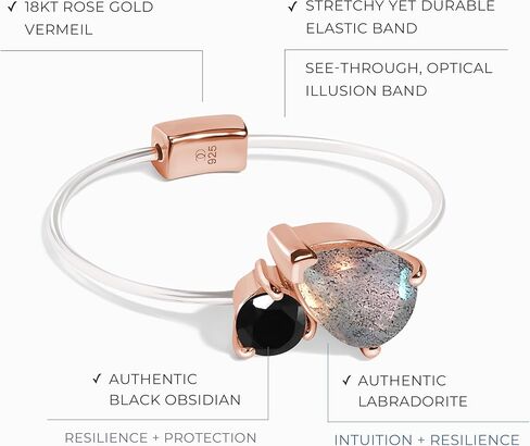 Moon Magic - Toi Et Moi Amethyst, Citrine, Quartz, Ruby, Obsidian, Labradorite Floating Gem Ring with Stretchy Invisible Band/ 925 Sterling Silver - 18K Rose and Yellow Gold Elastic Birthstone Rings in Kuwait