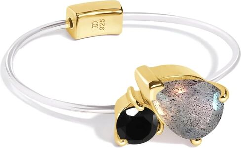 Moon Magic - Toi Et Moi Amethyst, Citrine, Quartz, Ruby, Obsidian, Labradorite Floating Gem Ring with Stretchy Invisible Band/ 925 Sterling Silver - 18K Rose and Yellow Gold Elastic Birthstone Rings in Saudi Arabia