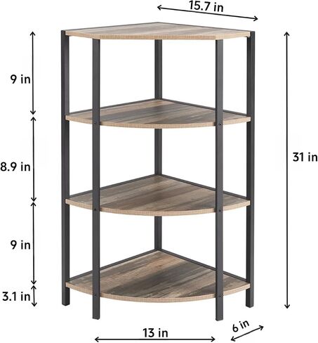 Corner Shelf,4-Tier Ladder Bookshelf 59'' H & 90 Degree Wall Design,Sector Decorative Shelf with Open Design Fence& Strong Metal Frame for Living Room,Kitchen,Black&Brown in Saudi Arabia