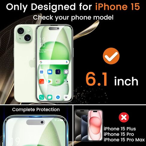 4+4 Pack Privacy Screen Protector for iPhone 15 Plus 6.7-Inch with 4 Pack Camera Lens Protector, Anti Spy Tempered Glass Film 9H Hardness Case Friendly in Saudi Arabia