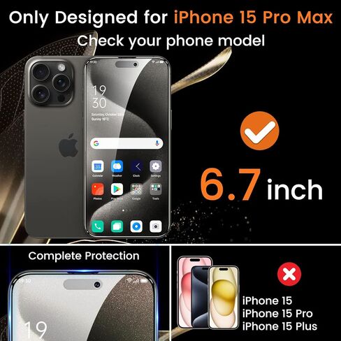 4+4 Pack Privacy Screen Protector for iPhone 15 Plus 6.7-Inch with 4 Pack Camera Lens Protector, Anti Spy Tempered Glass Film 9H Hardness Case Friendly in Saudi Arabia