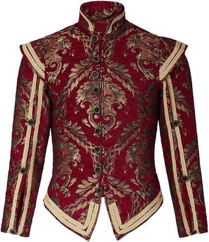 Willyacos Mens Tudor jacket Coat Tudor Elizabethan Period Noble King Colonial Pirate Costume Doublet with Removable Sleeves in Saudi Arabia