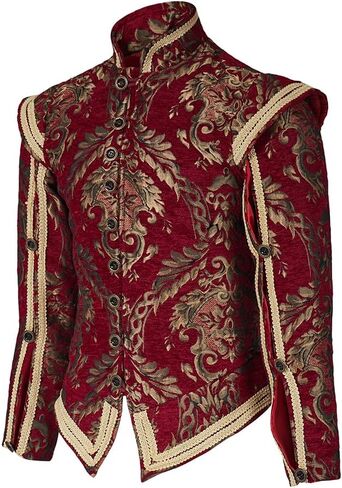 Willyacos Mens Tudor jacket Coat Tudor Elizabethan Period Noble King Colonial Pirate Costume Doublet with Removable Sleeves in Saudi Arabia