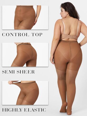 Unbelievable Durability Plus Size Pantyhose, Rip Resistant 40D Semi Sheer, Control Top Tights for Women in Saudi Arabia
