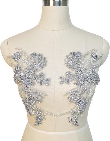 Handmade Rhinestone lace DIY Applique Beaded Crystal Patches Trim Patches for Dress Clothes Accessories(S4-Silver) in Saudi Arabia