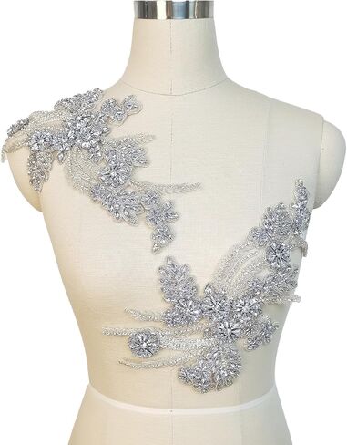 Handmade Rhinestone lace DIY Applique Beaded Crystal Patches Trim Patches for Dress Clothes Accessories(S4-Silver) in Saudi Arabia