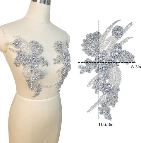 Handmade Rhinestone lace DIY Applique Beaded Crystal Patches Trim Patches for Dress Clothes Accessories(S4-Silver) in Saudi Arabia