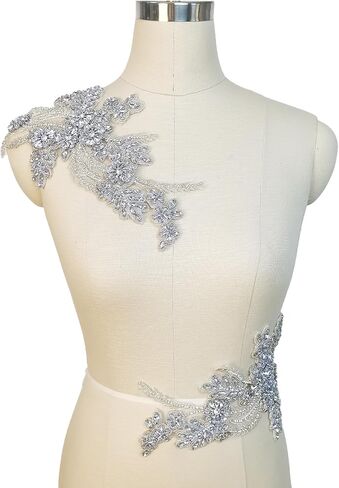 Handmade Rhinestone lace DIY Applique Beaded Crystal Patches Trim Patches for Dress Clothes Accessories(S4-Silver) in Saudi Arabia