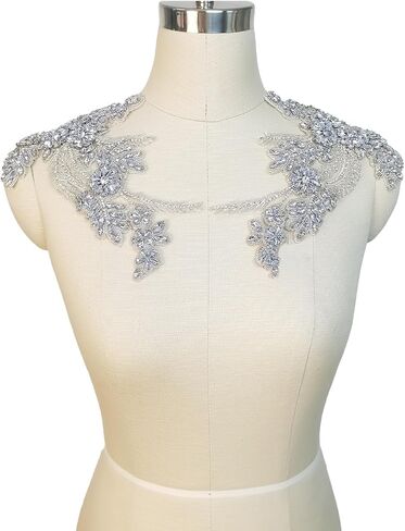 Handmade Rhinestone lace DIY Applique Beaded Crystal Patches Trim Patches for Dress Clothes Accessories(S4-Silver) in Saudi Arabia