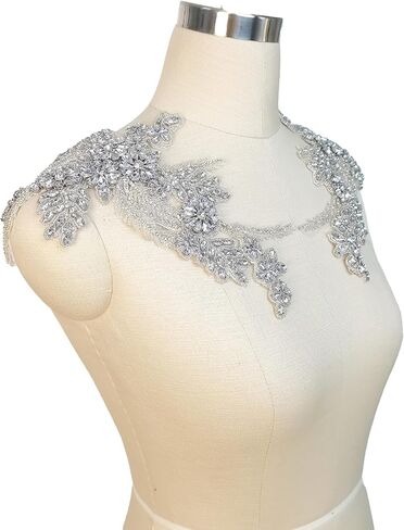 Handmade Rhinestone lace DIY Applique Beaded Crystal Patches Trim Patches for Dress Clothes Accessories(S4-Silver) in Saudi Arabia