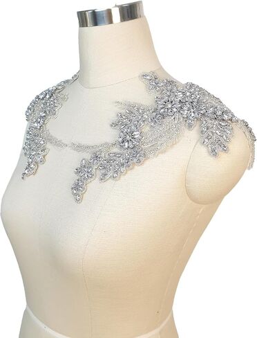 Handmade Rhinestone lace DIY Applique Beaded Crystal Patches Trim Patches for Dress Clothes Accessories(S4-Silver) in Saudi Arabia