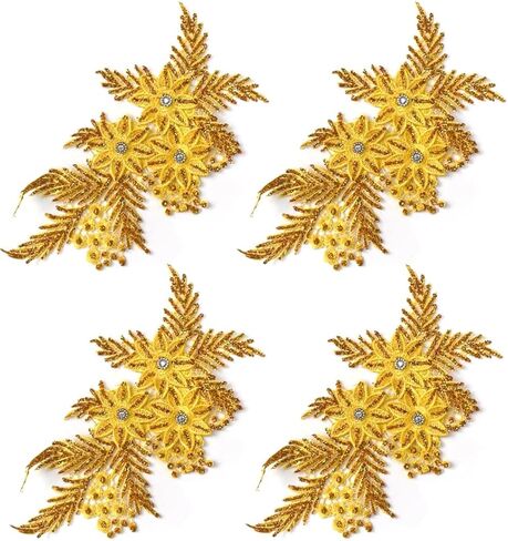 4 Pack 3D Flower Sequin Applique with Rhinestone Glitter Beaded Floral Embroidered Patch Fabric Lace Trim for Wedding Bridal Dress Gown Bag Pillow Ornaments (Orange) in Saudi Arabia