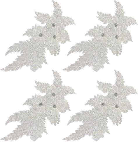 4 Pack 3D Flower Sequin Applique with Rhinestone Glitter Beaded Floral Embroidered Patch Fabric Lace Trim for Wedding Bridal Dress Gown Bag Pillow Ornaments (Orange) in Saudi Arabia