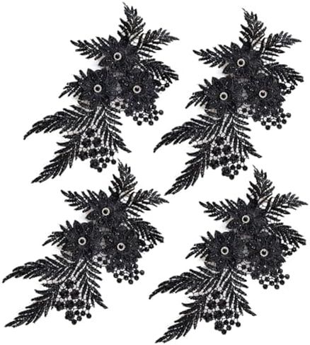 4 Pack 3D Flower Sequin Applique with Rhinestone Glitter Beaded Floral Embroidered Patch Fabric Lace Trim for Wedding Bridal Dress Gown Bag Pillow Ornaments (Orange) in Saudi Arabia
