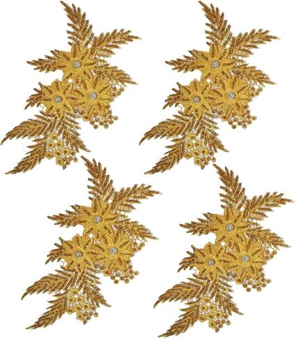 4 Pack 3D Flower Sequin Applique with Rhinestone Glitter Beaded Floral Embroidered Patch Fabric Lace Trim for Wedding Bridal Dress Gown Bag Pillow Ornaments (Orange) in Saudi Arabia