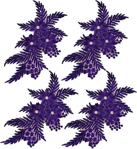 4 Pack 3D Flower Sequin Applique with Rhinestone Glitter Beaded Floral Embroidered Patch Fabric Lace Trim for Wedding Bridal Dress Gown Bag Pillow Ornaments (Orange) in Saudi Arabia