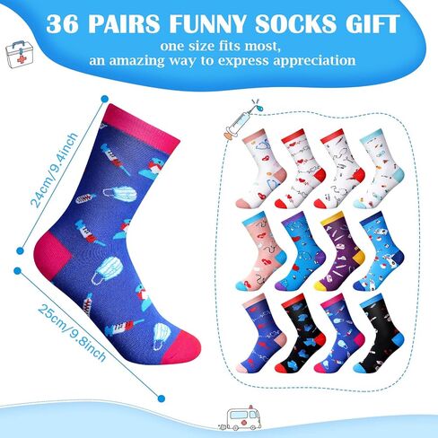 36 زوجًا من الجوارب النسائية المبتكرة لمدرسة التمريض هدية التخرج من أجل حفلة تحت عنوان مساعد الطبيب والممرضة، مقاس 6-11 in Kuwait