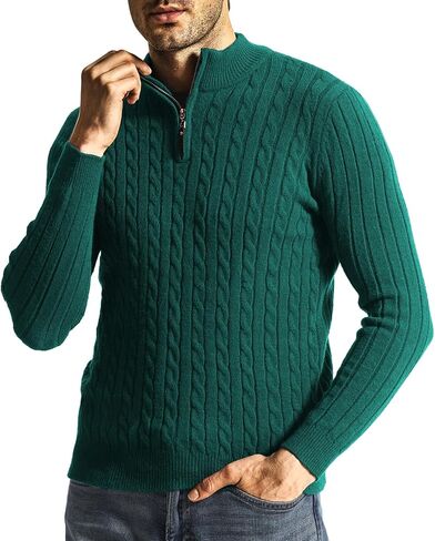 Surenow Men's Quarter-Zip Sweater Cable Knit Crew Neck Pullover Sweater Slim Fit Soft Thicken Casual Polo Sweaters for Men in Kuwait