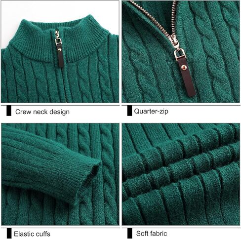 Surenow Men's Quarter-Zip Sweater Cable Knit Crew Neck Pullover Sweater Slim Fit Soft Thicken Casual Polo Sweaters for Men in Kuwait