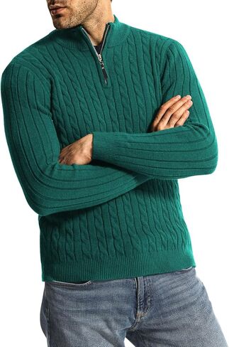 Surenow Men's Quarter-Zip Sweater Cable Knit Crew Neck Pullover Sweater Slim Fit Soft Thicken Casual Polo Sweaters for Men in Kuwait