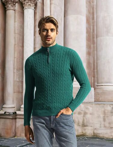 Surenow Men's Quarter-Zip Sweater Cable Knit Crew Neck Pullover Sweater Slim Fit Soft Thicken Casual Polo Sweaters for Men in Kuwait