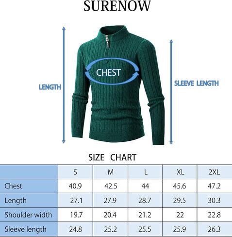 Surenow Men's Quarter-Zip Sweater Cable Knit Crew Neck Pullover Sweater Slim Fit Soft Thicken Casual Polo Sweaters for Men in Kuwait