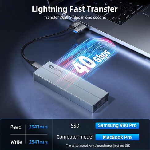 حاوية SANZANG 40 جيجابت في الثانية M.2 NVMe SSD مع مروحة تبريد، حاوية USB4 NVMe SSD من الألومنيوم لجهاز MacBook Air/Por M1/M2، متوافقة مع USB4/3.2/3.1/3.0/2.0، تدعم حجم SSD 2230/2242/2260/2280(M) مفتاح) in Kuwait