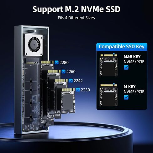 حاوية SANZANG 40 جيجابت في الثانية M.2 NVMe SSD مع مروحة تبريد، حاوية USB4 NVMe SSD من الألومنيوم لجهاز MacBook Air/Por M1/M2، متوافقة مع USB4/3.2/3.1/3.0/2.0، تدعم حجم SSD 2230/2242/2260/2280(M) مفتاح) in Kuwait