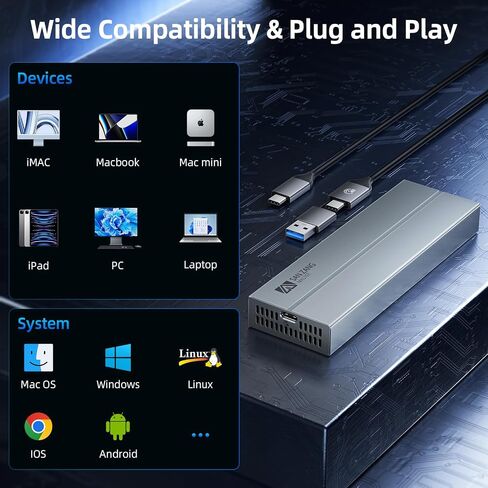 حاوية SANZANG 40 جيجابت في الثانية M.2 NVMe SSD مع مروحة تبريد، حاوية USB4 NVMe SSD من الألومنيوم لجهاز MacBook Air/Por M1/M2، متوافقة مع USB4/3.2/3.1/3.0/2.0، تدعم حجم SSD 2230/2242/2260/2280(M) مفتاح) in Kuwait