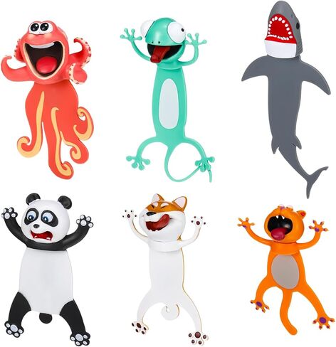 Zonon 6 Pieces Wacky Bookmarks Animal Bookmarks 3D Squashed Bookmarks for Kids Students Teachers, Funny Bookmark for Reading (Mixed Style) in Saudi Arabia