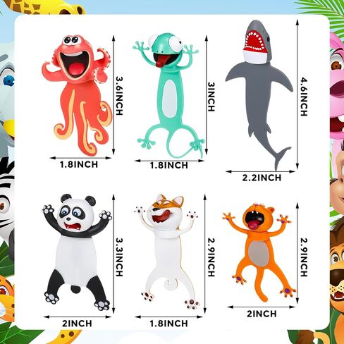 Zonon 6 Pieces Wacky Bookmarks Animal Bookmarks 3D Squashed Bookmarks for Kids Students Teachers, Funny Bookmark for Reading (Mixed Style) in Saudi Arabia