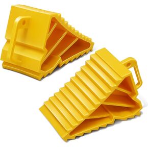 DNA MOTORING 2pcs Wheel Chocks Lightweight Heavy-Duty Hard Plastic Wheel Stoppers for Cars RVs Trucks ATVs, Keeps Trailer in-Place, Non-Slip,Yellow, 2-Pack, TOOLS-00702