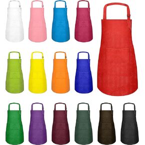 30 Pcs Kids Apron Bulk Adjustable Children Bib Aprons with Pockets for Girls Painting Kitchen Cooking Baking (15Color, L)