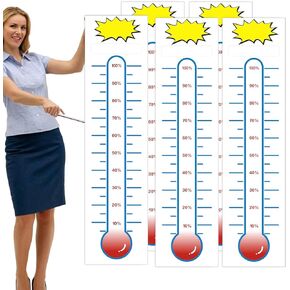 5 Pcs Fundraising Thermometer Goal Charts 10 x 40 Dry Erase Goal Trackers Chart Thermometer Goal Setting Wall Poster Vinyl Sticker for Home School Office Fundraising (White)
