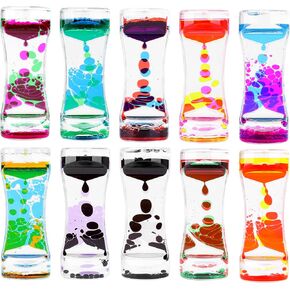 Oneshow Liquid Motion Bubbler Timer Oil Hourglass Water Timers Relaxing Desk Decor Stress Relief Toys for Adults Gifts 3 Pack-Black&Purple,Red&Green,Blue&Red
