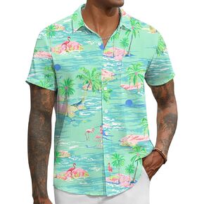 Men's Hawaiian Floral Shirts Short Sleeve Tropical Beach Shirt Button Down Holiday Summer Party Shirts