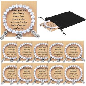 Tondiamo 10 Set Marathon Runners Gift Bracelets Marathon Charm Bracelets Sport Beaded Bracelet Running Bracelet with Kraft Paper Cards Velvet Pouches for Women Men Cross Country Running Lover Jewelry