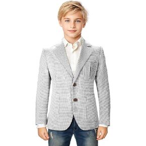 Boy Suit Plaid Blazer 2 Button Coat Stylish Cute Stretch Fabric Notched Lapel Formal Ring Bearer Wedding Homecoming