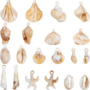 SUNNYCLUE 1 Box 44Pcs Shell Charms Seashell Charms Bulk Summer Acrylic Spiral Starfish Conch Cowrie Ocean Sea Life Shell Charms for Jewelry Making Charms Necklace Bracelet Earring DIY Craft Beginners