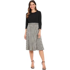 London Times Women's Houndstooth Side Tab Midi Dress